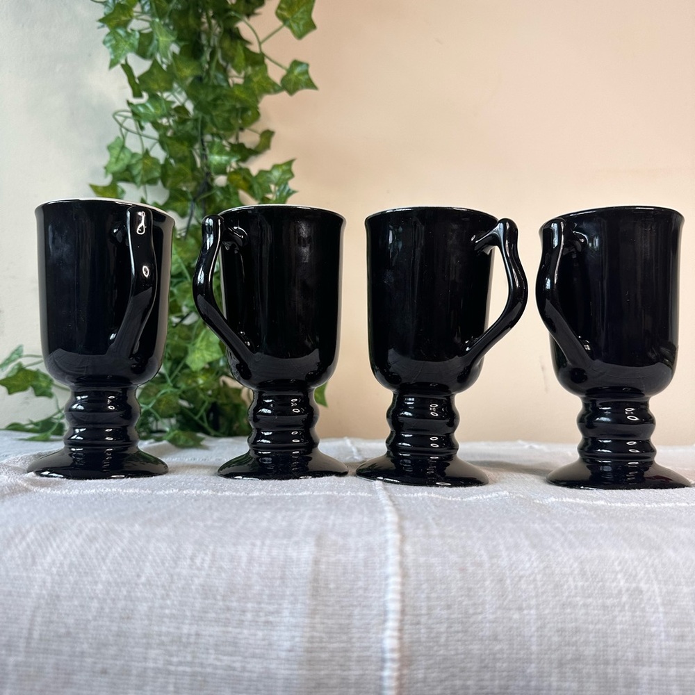 Set of Four Elegant 1960’s Vintage Black Hall Irish Coffee Mugs
